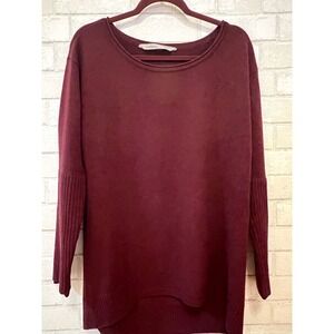 Athleta Burgundy Merino Wool Ribbed Sleeve‎ Tunic Sweater Women's M